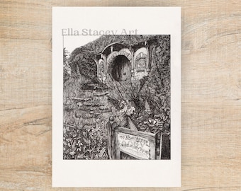 Ilustración de la casa de Bilbo de El Hobbit, tamaño A4-A1, impresión de El Señor de los Anillos, regalo sutil de ESDLA