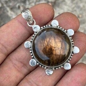 Labradorite Pendant, Sterling Silver Necklace, Boho Gemstone Charm silver pendent