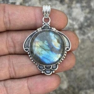Labradorite Pendant, Sterling Silver Necklace, Boho Gemstone Charm silver pendent