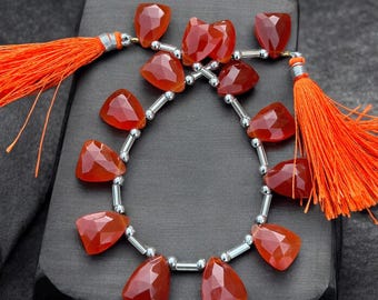 Faceted Coraline Gemstone Beads: Handmade Briolite Jewelry (14pc)