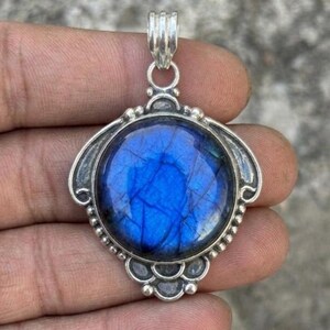 Labradorite Pendant, Sterling Silver Necklace, Boho Gemstone Charm silver pendent