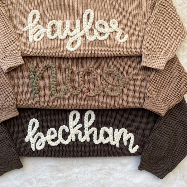 Personalized Baby Name Sweater | Hand Embroidered Knit Name Sweater for Kids | Custom Knit Infant Jumper | Newborn Gift | handmade sweater