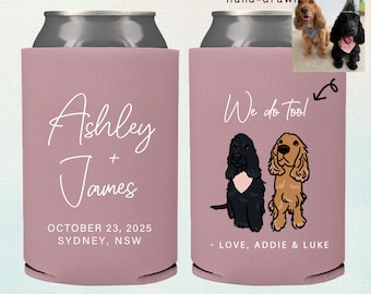 Personalized Hand drawn Wedding Can cooler, beer hugger, Stubby Cooler, engage party favor, promotional product, wedding favor gift