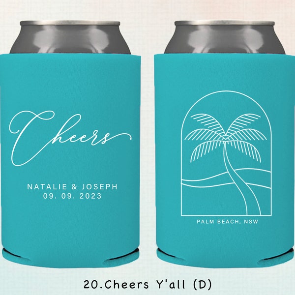 Beach wedding Personalized Wedding Can cooler, beer hugger, Stubby Cooler, engage party favor, promotional product, wedding favor gift