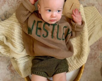 Personalized Boy Baby Name Sweater | Hand Embroidered Knit Name Sweater for Kids | Custom Knit Infant Jumper | Newborn Gift | Christmas gift