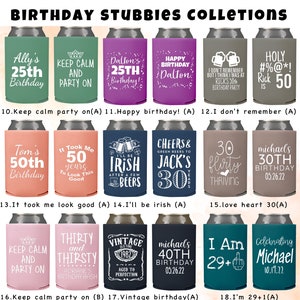 Personalized Birthday Can cooler designs, beer hugger, Stubby Cooler, party favor,18th 21st 50th 40th 30th 60th 70th Birthday party favors