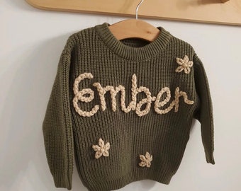 Personalized Boy Baby Name Sweater | Hand Embroidered Knit Name Sweater for Kids | Custom Knit Infant Jumper | Newborn Gift | Christmas gift