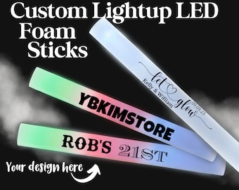 Personalized LED Foam Sticks - Custom Designs for Memorable Events, Multi or single Color Flashing Glow Light up LED Foam Sticks,  Batons,