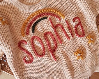 Personalized Baby Name Sweater | Hand Embroidered Knit Name Sweater for Kids | Custom Knit Infant Jumper | Newborn Gift | Christmas gift