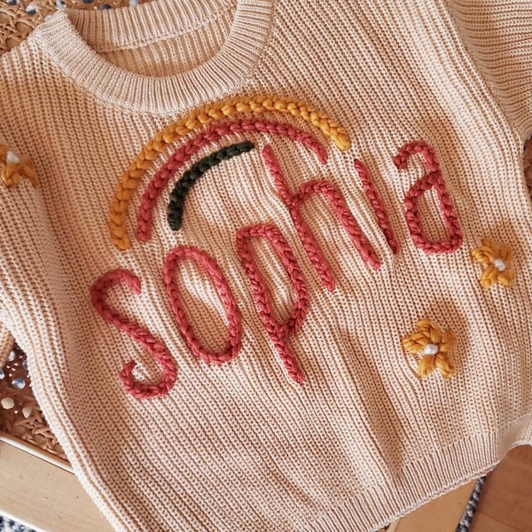 Personalized Baby Name Sweater | Hand Embroidered Knit Name Sweater for Kids | Custom Knit Infant Jumper | Newborn Gift | Christmas gift