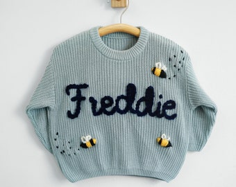 Personalized Baby Name Sweater | Hand Embroidered Knit Name Sweater for Kids | Custom Knit Infant Jumper | Newborn Gift | Mother's day gift