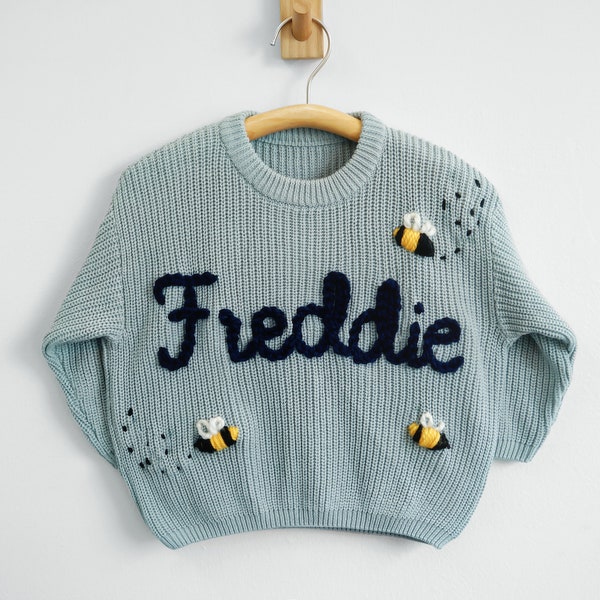 Personalized Baby Name Sweater | Hand Embroidered Knit Name Sweater for Kids | Custom Knit Infant Jumper | Newborn Gift | Mother's day gift