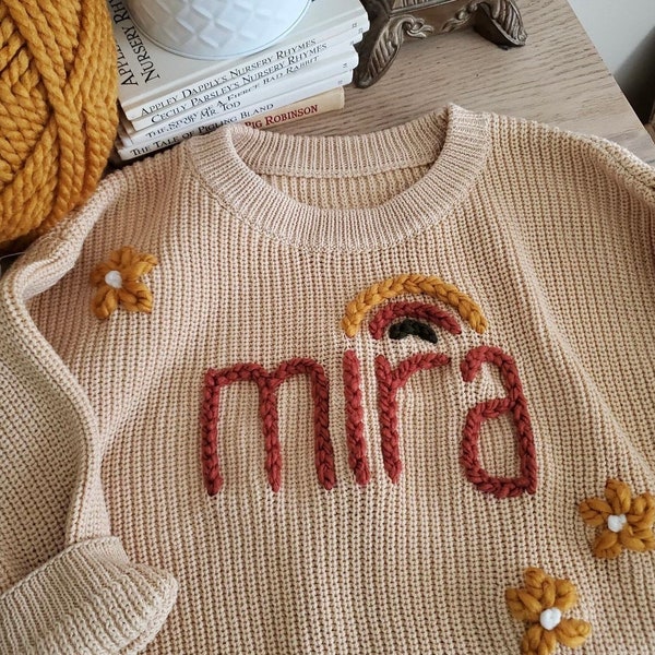 Personalized  Baby Name Sweater | Hand Embroidered Knit Name Sweater for Kids | Custom Knit Infant Jumper | Newborn Gift | Christmas gift