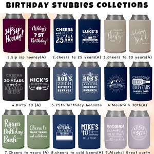 Personalized Birthday Can cooler designs, beer hugger, Stubby Cooler, party favor,18th 21st 50th 40th 30th 60th 70th Birthday party favors