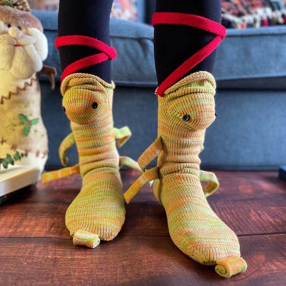 Funny Novelty Chameleon Socks Wacky Three dimensional Animal