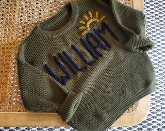 Personalized Boy Baby Name Sweater | Hand Embroidered Knit Name Sweater for Kids | Custom Knit Infant Jumper | Newborn Gift | Christmas gift