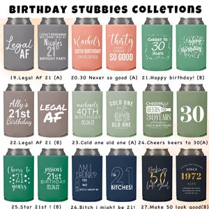 Personalized Birthday Can cooler designs, beer hugger, Stubby Cooler, party favor,18th 21st 50th 40th 30th 60th 70th Birthday party favors