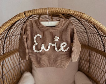 Personalized  Baby Name Sweater | Hand Embroidered Knit Name Sweater for Kids | Custom Knit Infant Jumper | Newborn Gift | Christmas gift