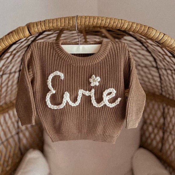 Personalized  Baby Name Sweater | Hand Embroidered Knit Name Sweater for Kids | Custom Knit Infant Jumper | Newborn Gift | Christmas gift