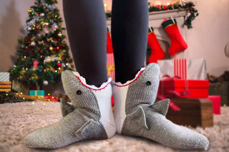 Christmas gift, Funny Novelty shark socks, Wacky animal knitting socks, Party Socks, One Size Unisex Sock, special Gift for her him, image 1