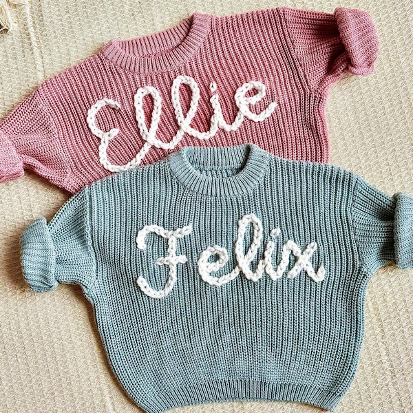 Personalized Baby Name Sweater | Hand Embroidered Knit Name Sweater for Kids | Custom Knit Infant Jumper | Newborn Gift | Mother's day gift