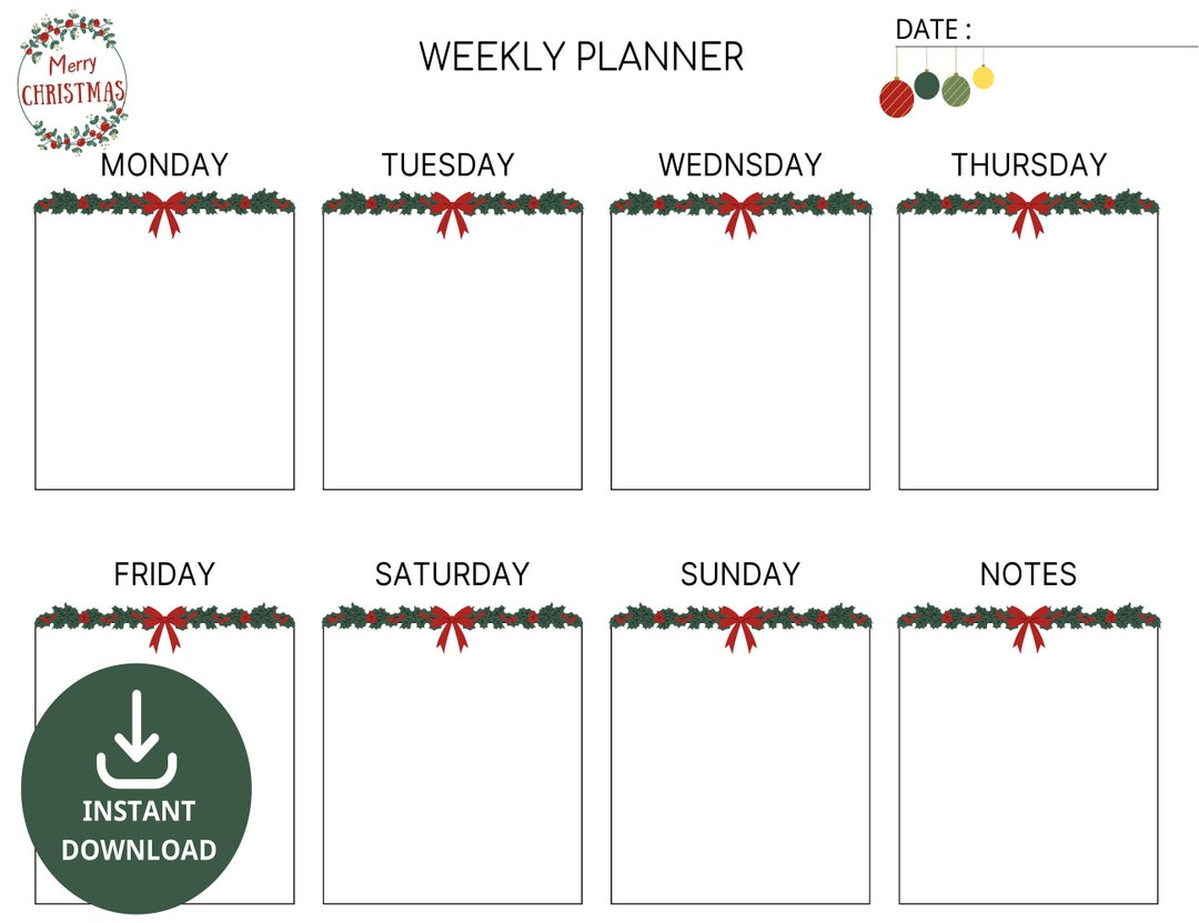 Christmas Weekly Planner, Printable Planner, Instant Download, A4 - Etsy