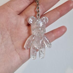 Silver teddy bear keychain, uv resin teddy bear bag jewelry, gift idea, bear keychain,