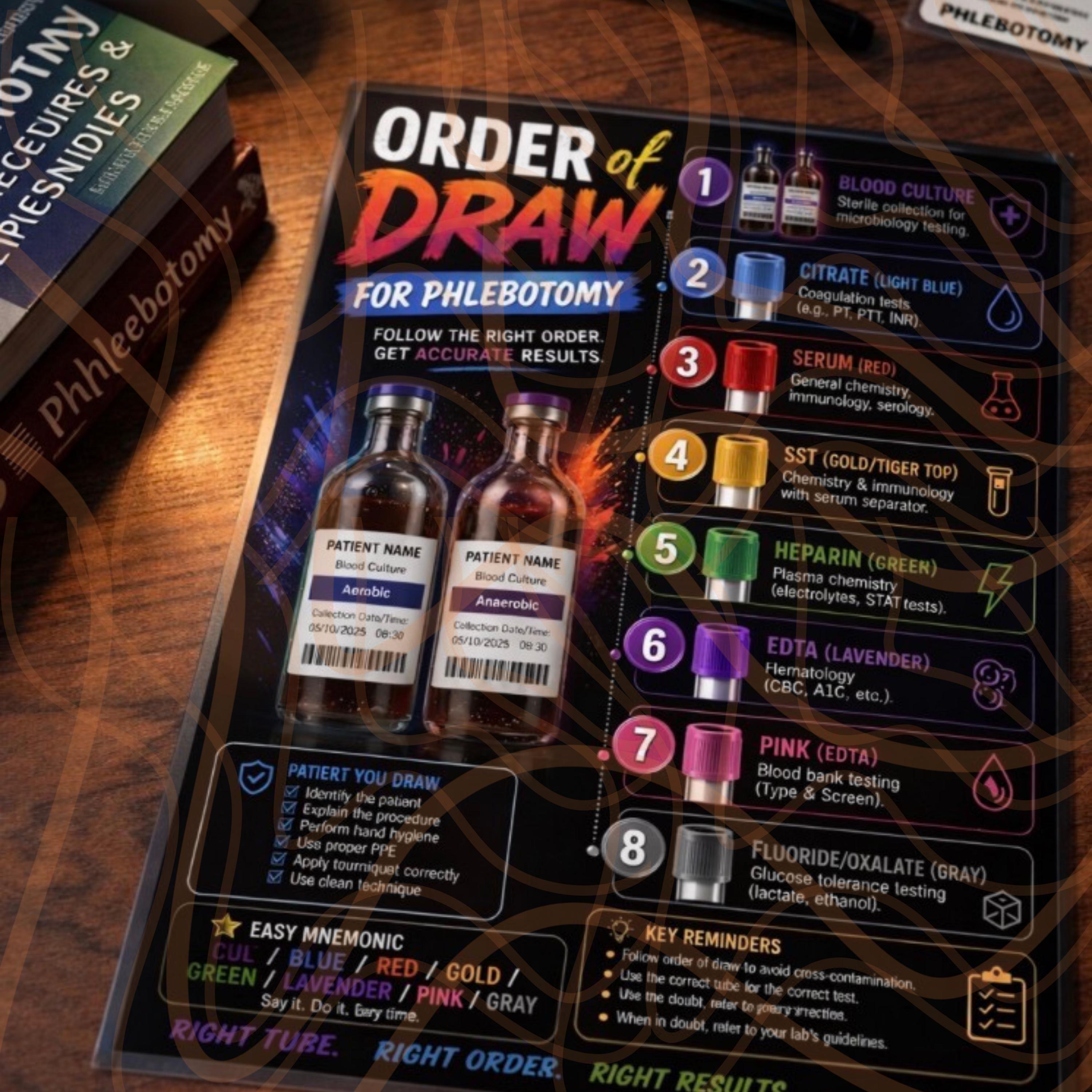 Order of Draw Phlebotomy Quick Reference Study Guide - Digital Only - Etsy