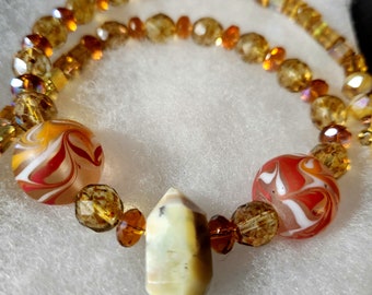 Bohemian Necklace/Orange,Gold and Yellow Hues/Yellow Opal Necklace with Glass Beads