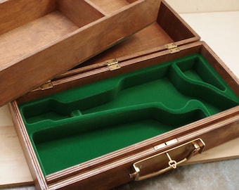 Case for a revolver and accessories, wooden - varnished