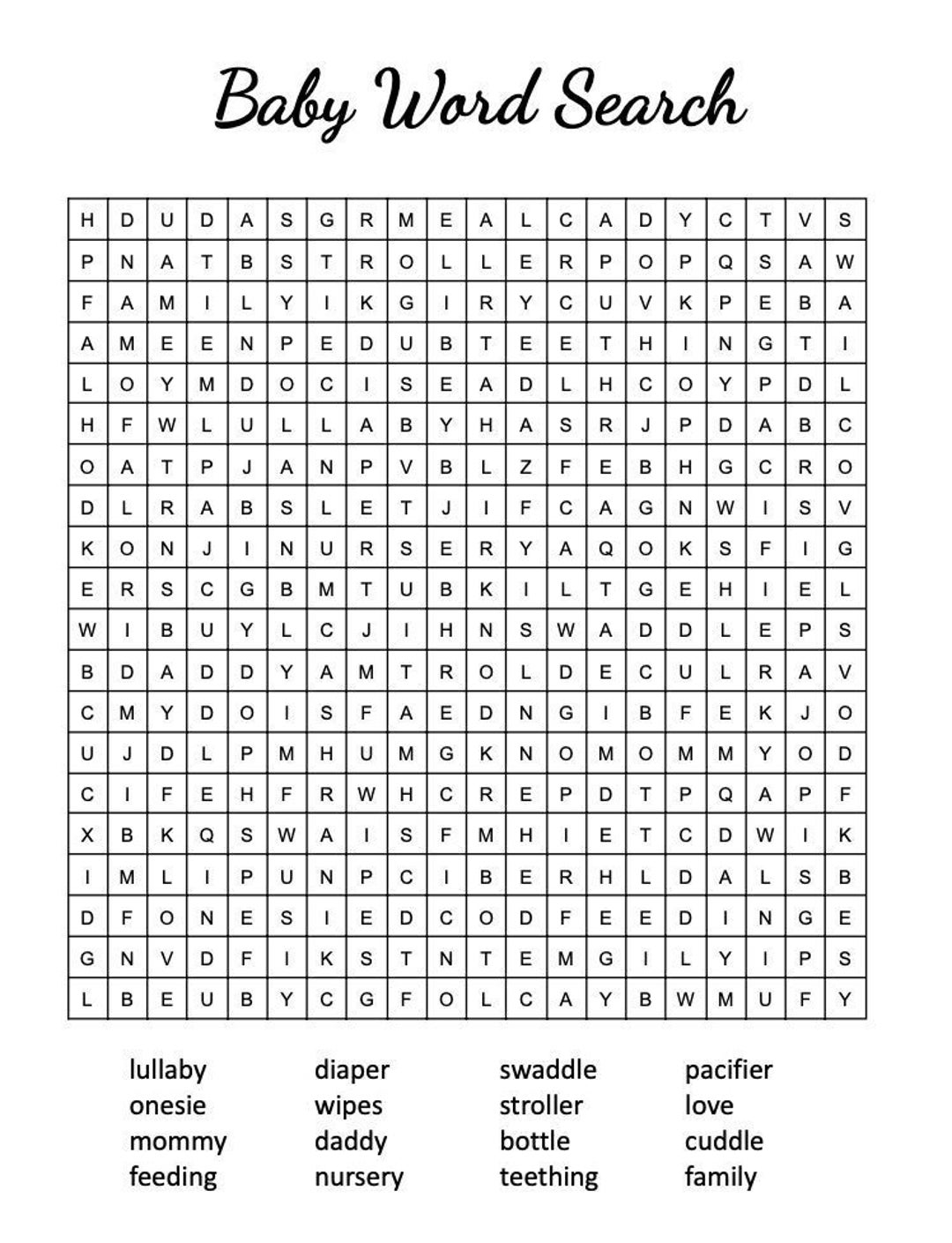 Simple Baby Shower Word Search Instant Download - Etsy
