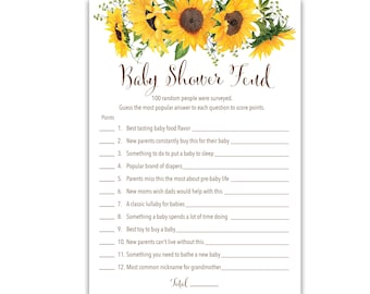 PRINTED Sunflower Baby Shower Feud Game, Set of 25, Rustic Floral Baby Shower Game Cards Sunflower Shower Activity Fall Baby Shower G335-BSF