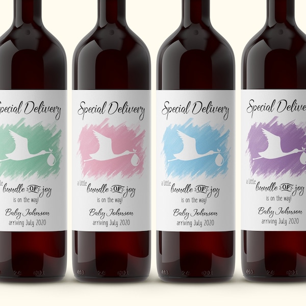 STORK Wine Label, CUSTOM Pregnancy Announcement Wine Label, Bundle of Joy Baby Announcement Wine Labels, Pregnancy Reveal, WEATHERPROOF