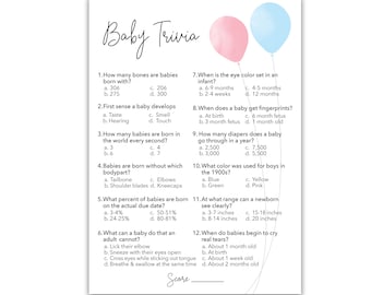 PRINTED Gender Neutral Party Game — Baby Trivia Games — Set of 25 —  Pink or Blue Fun Baby Facts Games, Couples Shower G515-TRV