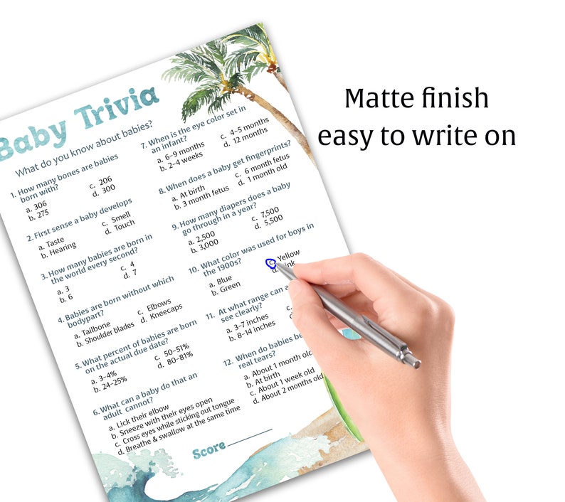 Beach Surf Theme Baby Shower Game - Match Cartoon Parents, Pack Of 25 Cards, 5x7 Inches, Made In USA