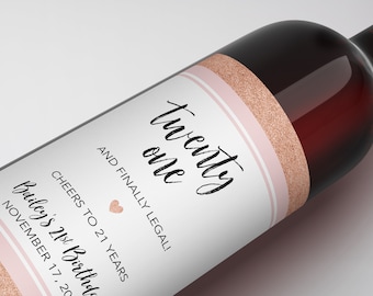 PERSONALIZED 21st Birthday Wine Label, Twenty One and Legal, 21st Birthday Gift, Personalized Birthday Label, Alternative to Birthday Card