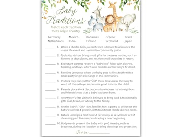 PRINTED Safari Baby Traditions Around the World Game, Pack of 25 Jungle Baby Shower Games Gender Neutral Wild Theme Activity G550-BTW