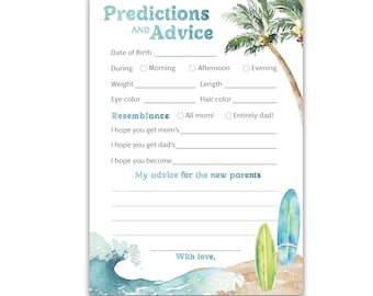 PRINTED BEACH Surf Prediction and Advice Cards - Set of 25 - Sport - Baby Shower Games, Parents Mommy Daddy Message G940-PDAV