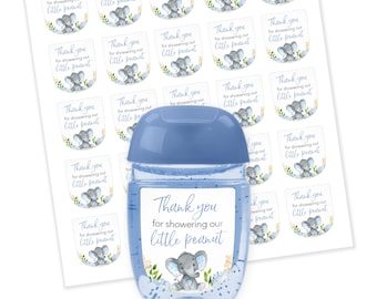1 oz PocketBac Mini Hand Sanitizer Labels It’s a Boy Baby Shower Blue Elephant Favor Stickers Floral Thank You Little Peanut Waterproof S531