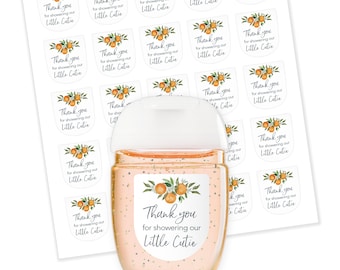 30 Pack 1 oz Pocketbac Labels Mini Hand Sanitizer Favor Labels Baby Shower Little Cutie Citrus Clementine Waterproof Stickers S350