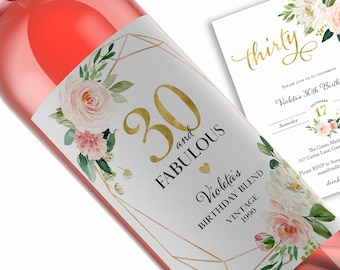 PERSONALIZED Milestone Birthday Wine Label, 30th Birthday 40th Birthday 50th Birthday Gift, 30 and Fabulous Birthday Label, Dirty Thirty