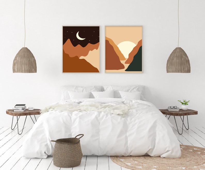 Set of 2 Sun and Moon Wall Art Printable Boho Wall Art Sun and Moon Print Digital Download Abstract Artwork Poster Wall Decoration image 3