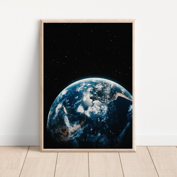 Affiche de la Terre vue de l'espace | Impression de la Terre de la NASA | Affiche Planète | Impression de photographie spatiale | Affiche de la Terre de la NASA en marbre bleu | Art mural | Art imprimable