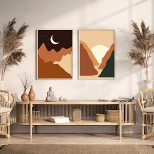 Set of 2 Sun and Moon Wall Art Printable Boho Wall Art Sun and Moon Print Digital Download Abstract Artwork Poster Wall Decoration image 2