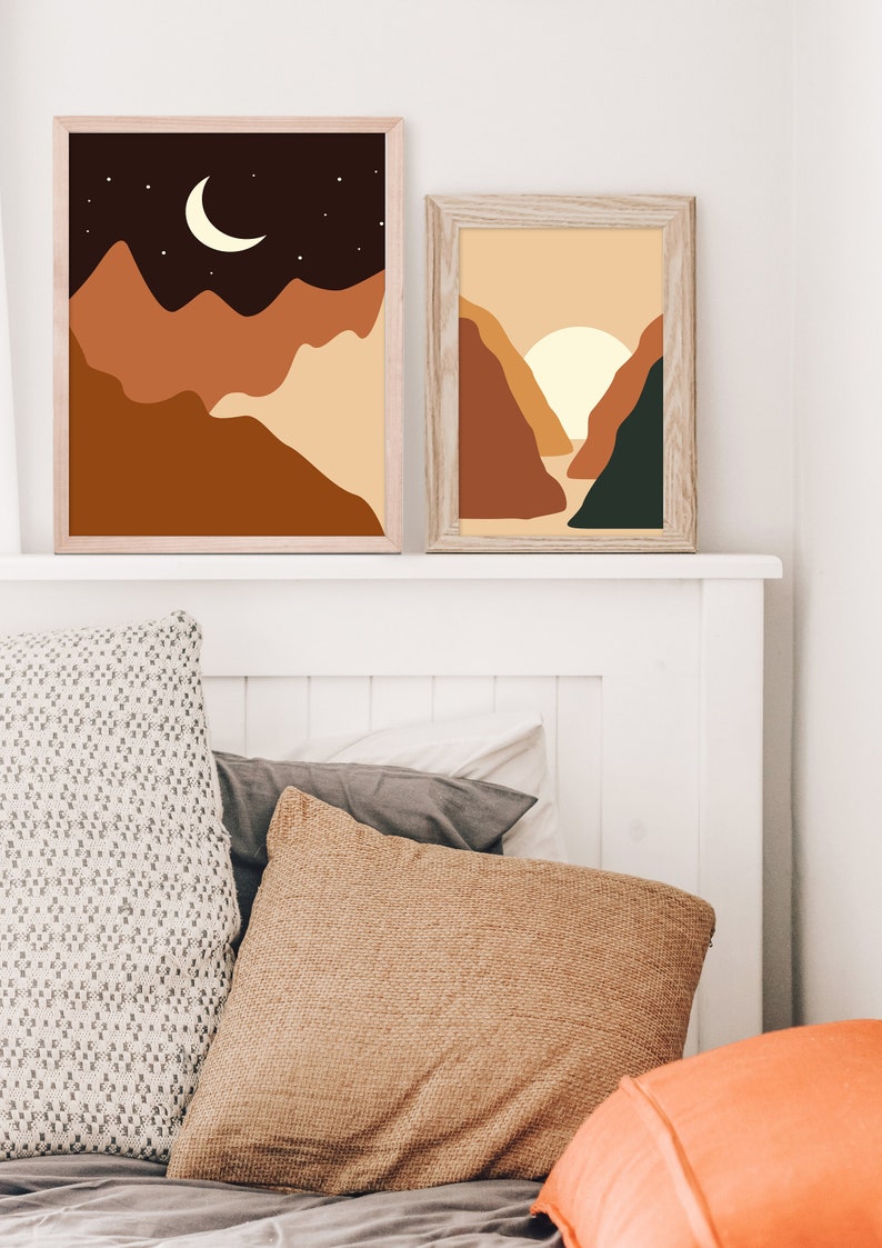 Set of 2 Sun and Moon Wall Art Printable Boho Wall Art Sun and Moon Print Digital Download Abstract Artwork Poster Wall Decoration image 5