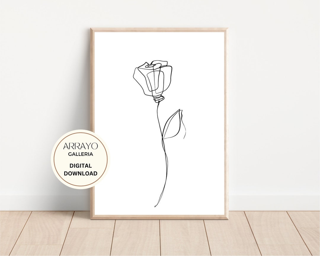 Rose Line Art Print Rose Line Drawing Simple Minimal Line Art Single ...