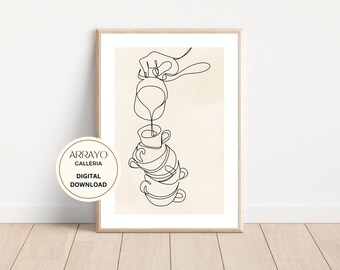 Printable Coffee Line Art| Abstract Minimalist Decor Wall Print | Inspirational Kitchen Art | Coffee Print Line Art