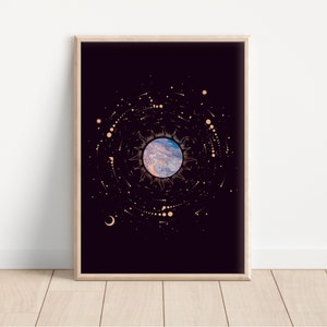 Sun and Moon Wall Art Sun and Moon Print Galaxy Wall Art Universe Wall Decor Wall DecorationArt Prints Digital Download Printable image 1