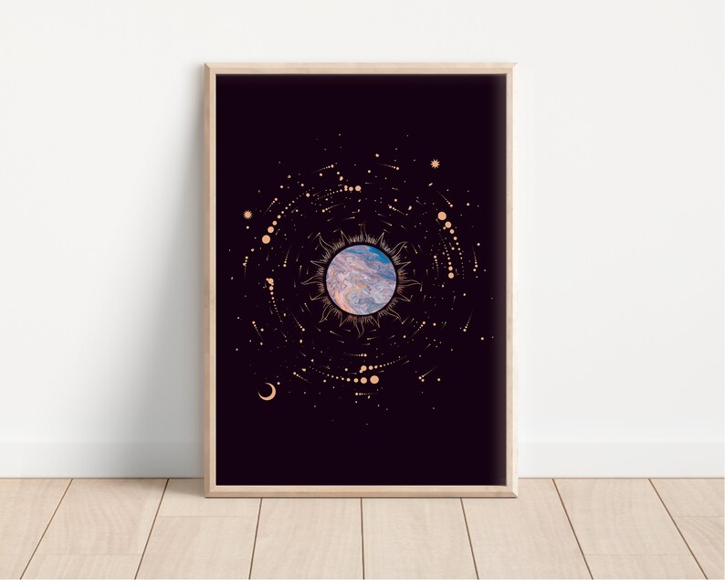 Sun and Moon Wall Art Sun and Moon Print Galaxy Wall Art Universe Wall Decor Wall DecorationArt Prints Digital Download Printable image 1