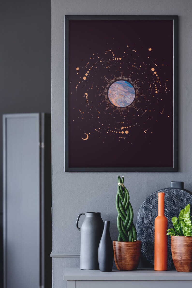 Sun and Moon Wall Art Sun and Moon Print Galaxy Wall Art Universe Wall Decor Wall DecorationArt Prints Digital Download Printable image 5